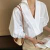 Camisa Superior Versátil Simple Elegante Ol de Viaje con Diseño de Cuello en V Estilo Francés Ins Coreano para Mujeres Maduras