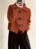 Cardigan de Tricô com Botão Grande e Gola Lapela Moda Transfronteiriça Feminino Outono Inverno Novo Elegante Versátil Casaco Suéter Top de Temperamento