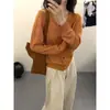 2025 Principios de Otoño Nueva Moda Cuello en V Un Botón Manga Larga Lino Corto Cardigan Tejido Superior Chaqueta Delgada Otoño