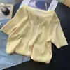Cárdigan de punto de seda helada de manga corta para mujer, nueva camiseta fina de verano con cuello en V elegante, top básico de manga media, otoño talla única