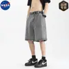 Shorts Jeans Lavado Americano da Marca NASA para Meninos Verão Vibe High Street Calça Esportiva de Corte Reto