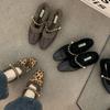 Pantuflas Peludas de Tacón Grueso para Mujer, Estilo Francés Suave para la Noche, Zapatillas Cerradas a Media Pierna, Nuevas Pantuflas de Algodón con Estampado de Leopardo para Otoño e Invierno 2026