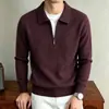 Suéter de punto Yingao para hombre con cuello half-zip, casual de negocios para otoño e invierno, estilo old money, suéter de corte holgado para hombres de mediana edad