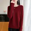 Suéter tejido sin costuras para mujer, cuello redondo, suave y cómodo, capa base de manga larga, corte holgado, efecto adelgazante, top interior cálido para otoño e invierno