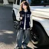 Chaqueta de Béisbol para Niñas, Estilo Primavera y Otoño, Chaqueta Grande para Niños con Bloques de Color y Estampado de Letras, Top Deportivo Casual para Niños
