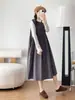 Vestido de Otoño 2026 Estilo Japonés Plisado Acordeón Cuello Redondo Holgado Sin Mangas para Mujeres Damas Falda Larga Moderno
