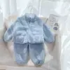 Conjunto Infantil Meninos e Meninas Veludo Dupla Face Fleece Coral Forrado com Lã Grossa Quente Outono e Inverno Casa Conjunto de Duas Peças Durável