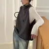 Chaleco de punto informal simple con cuello medio alto para mujer, nuevo chaleco de suéter grueso de otoño e invierno