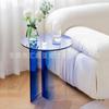 Mesa de centro acrílica azul degradada al por mayor, sofá nórdico moderno para sala de estar, mesa auxiliar pequeña redonda de diseñador, mesa redonda