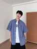 Camisa de manga corta a cuadros azules, estilo americano, retro, holgada, informal, combinable, para hombre y mujer, verano 2024