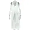 Vestido casual feminino de cor sólida, estilo europeu e americano, transfronteiriço, vestido simples de gola V, linha A com bainha plissada, elegante vestido sem mangas com gola halter