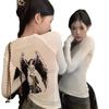Camiseta Blanca con Estampado de Ángel de Manga Larga para Mujer Verano 2024 Nuevo Estilo Spice Girl Ajustada Camisa Base Interior Top Microtransparente