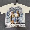 Comércio Exterior Transfronteiriço Atacado Nova Marca Tendência Estilo Americano Camiseta 280g de Manga Curta para Homens e Mulheres com Strass Estampado, Caimento Solto Manga Meia