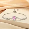 Pulseira Europeia e Americana com Zircônia Total de Dois Quilates Redonda com Puxador para Mulheres Ajustável Luxo Acessível Colorida Simples Moda Elegante Joias