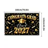 Banner de Fundo para Festa de Formatura Preto Dourado Parabéns Tecido para Fundo de Foto de Formatura Banner de Fundo para Decoração de Cerimônia de Chapéu de Formatura