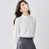 Elegante camisa de manga larga estilo francés para mujer, primavera y otoño 2026, top de gasa para usar por capas por dentro, color blanco