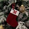 Gorro Nueva Decoración Navideña Calcetín de Navidad Tejido Rojo Colgante para Árbol de Navidad Calcetín de Lana Bordado con Letra