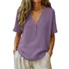 2026 Primavera/Verano Ropa Femenina de Comercio Exterior Amazon Wish Nuevos Productos Transfronterizos Top de Manga Corta de Color Sólido a la Moda para Mujer