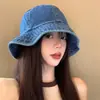 Sombrero de Pescador de Mezclilla para Mujer, Primavera y Otoño, Estilo Japonés, Circunferencia de Cabeza Grande, Sombrero de Cubo con Protección Solar, Versátil, Hace que la Cara se Vea Más Pequeña, Sombrero de Cubo de Moda
