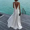 Verano 2026 Nuevo Ropa Femenina Transfronteriza Europea y Americana Vacaciones en la Playa Sexy Espalda Descubierta Abertura Adelgazante Color Sólido Formal Vestido Largo