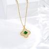 Collar de acero de titanio con trébol esmeralda para mujer, cadena de clavícula con colgante de fritilaria de circonita con microincrustaciones, venta transfronteriza europea y americana
