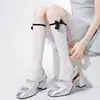 Calcetines Tobilleros de Encaje con Lazo Calcetines Blancos Dulces JK Hasta la Rodilla Calcetines de Algodón Apilados Calcetines de Encaje Estilo Japonés Lolita de Media Pantorrilla