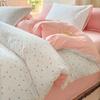Conjunto de Quatro Peças de Lençóis e Capas de Edredom Estilo Ins de Qualidade Classe A para Casa, Conjunto de Roupa de Cama com Capa de Edredom de Algodão Lavado Estilo Fresco, Conjunto de Três Peças