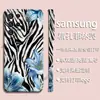 Popular en el comercio exterior, funda de teléfono con patrón de cebra en bloques de color personalizados y película de lirio azul para Galaxy S23 Ultra