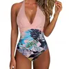 Bikini de una pieza transfronterizo europeo y americano de comercio exterior para mujer, sin espalda, sexy, con tiras cruzadas, de bloques de color, traje de baño de Amazon para mujer
