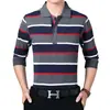 Camiseta de manga larga para hombre de primavera y otoño, holgada, con solapa, a rayas, para usar debajo, bolsillo real, talla grande, top casual para hombre