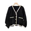 Cárdigan de Suéter de Terciopelo Visón Imitación con Cuello en V 2025 Otoño e Invierno Ropa Exterior para Personas Pequeñas, Chaqueta de Punto Estilo Occidental Pequeña Fragante para Mujer
