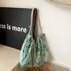 Bolso de Hombro de Lona con Cordón de Flores Pequeñas Bolso de Almacenamiento de Gran Capacidad Bolso de Hombro de Lona Fino Casual para Viajes