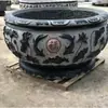 Aquário de Pedra Esculpida Estilo Antigo, Aquário de Lótus para Parque ao Ar Livre, Ornamento de Aquário Redondo de Pedra Azul, Pedra Natural