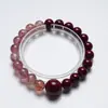 [Rojo Sakura] Pulsera de Cristal de Fresa Natural para Mujer Fácil de Combinar Arena Dorada Púrpura Moda Pulsera Blanqueadora Mayoreo