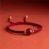 Pulseira de Contas da Sorte em Cinábrio para Benmingnian Feminino Corda Vermelha para Mão Masculina Pulseira Tecida à Mão com Contas Redondas de Areia Dourada Roxa para Casais
