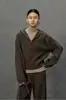 Suéter de punto con capucha y cremallera ROW para mujer, otoño e invierno, estilo holgado y casual, cuello semi-alto, top tipo jersey de manga larga