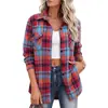 Amazon Outono Inverno Transfronteiriço Europeu e Americano Roupas Femininas 2026 Nova Moda Casual Solta Camisa com Bolso Xadrez Feminina