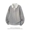 Outono/Inverno 2026 Tricô Falso de Duas Peças Masculino Estilo Coreano Suéter Cool Estiloso Moda Solto Tamanho Grande Pulôver Top