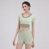 Conjunto Fitness Esportivo Feminino de Verão com Bojo, Top de Manga Curta de Secagem Rápida, Corda de Pular, Roupas Populares para Corrida, Pilates, Yoga