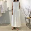 Estilo Chic Coreano 2026 Verão Novo Versão Coreana Gola Redonda Jeans Costas Abertas Sem Mangas Vestido Longo
