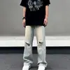 Jeans Rasgado Lavado Retro Americano Masculino ins High Street Desgastado Reto Solto Casual Comprimento Total Tendência