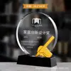 Nuevo trofeo de metal de cristal de alta calidad al por mayor, medalla anual de negocio para empleados destacados de empresa creativa, premios de competición