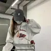 Sudadera de Cuello Redondo Hiphop de Calle Americana para Mujer en Otoño e Invierno Nueva Versátil Forrada de Polar Engrosada Holgada de Longitud Media Top de Moda
