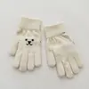 Luvas de Ursinho de Cinco Dedos, Tricô Jacquard Infantil, Novo Design Simples de Tricô, Luvas Quentes sem Dedos Infantis Tendência Estilo Coreano