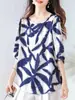 Ropa de mujer talla grande 2026 verano nuevo vintage estampado satinado adelgazante holgado top de manga corta