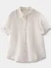 [Pedido de Primavera*] Camisa Feminina de Linho 100% Puro com Gola Lapela, Manga Curta, Leve para o Verão, Casual, Corte Amplo
