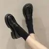 Zapatos de Cuero Versátiles para Mujer 2025 Invierno Nuevo Estilo Británico Mocasines Negros de Suela Gruesa Slip-On Zapatos de Uniforme JK