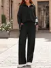 Exportación transfronteriza europea y americana, conjunto casual de dos piezas para mujer con cuello de solapa y media cremallera, color liso, pantalones de pierna ancha, colección otoño/invierno, nuevo estilo 2026