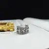 Estilo K de Dongdaemun Anillo Abierto de Plata de Ley S925 Corona de Circonita Retro Cruz Personalizado Tendencia Europea y Americana
