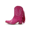 Botas de Mujer Transfronterizas de Comercio Exterior 2026 Otoño e Invierno Nuevas Botas Martin Estilo Europeo y Americano con Borlas, Tacones Gruesos, Botines Bordados, Tallas 40-48